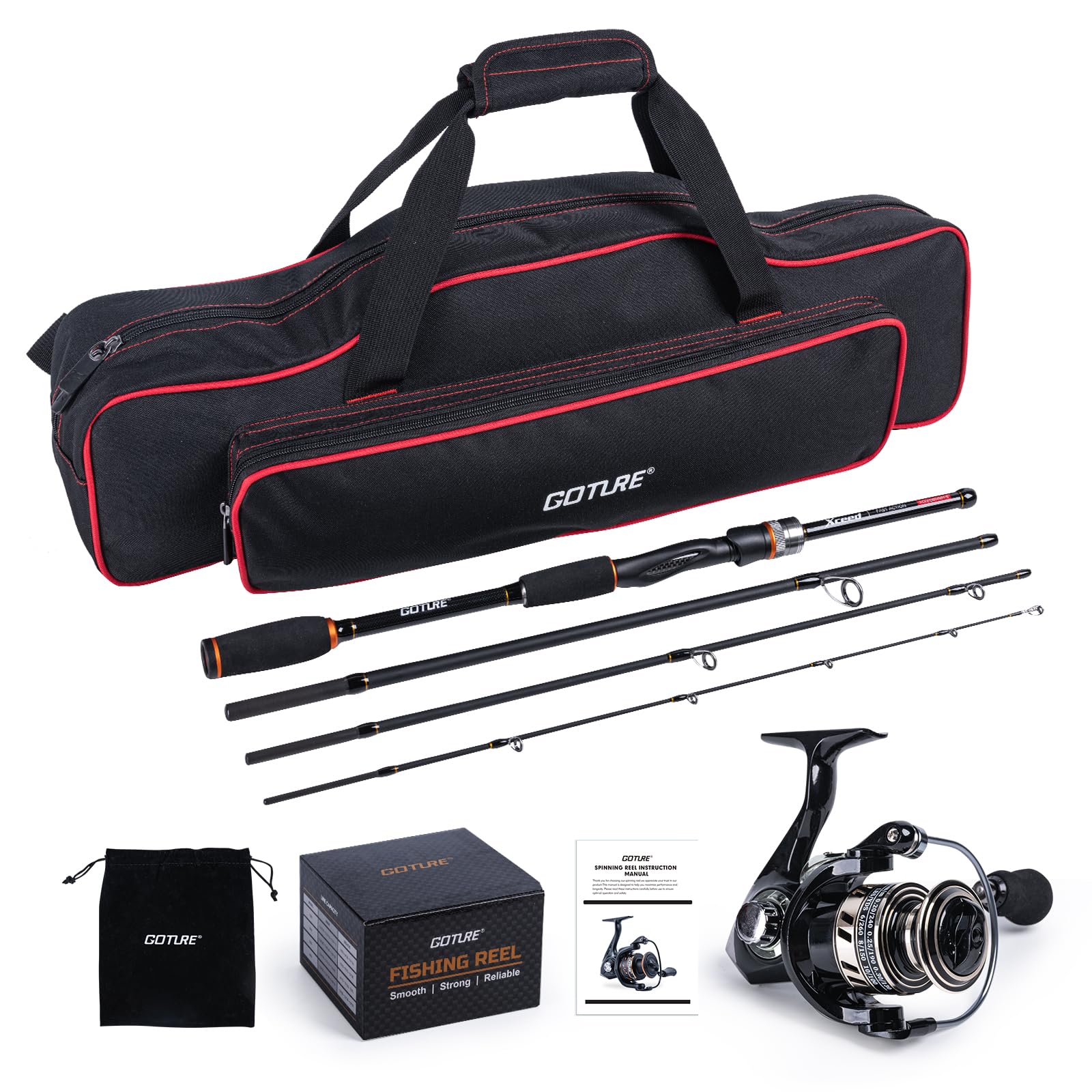 Reel Bag - ชุดคันเบ็ดและรอกตกปลาแบบพกพา Goture พร้อมกระเป๋าเดินทาง, คันเบ็ดขนาด 1.98-2.1 เมตร,